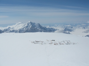 Looking down on Camp 4 - Mount Hunter in the background