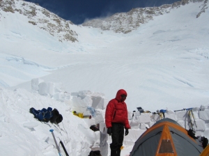 Mark at Camp 4 with the Headwall in the background
