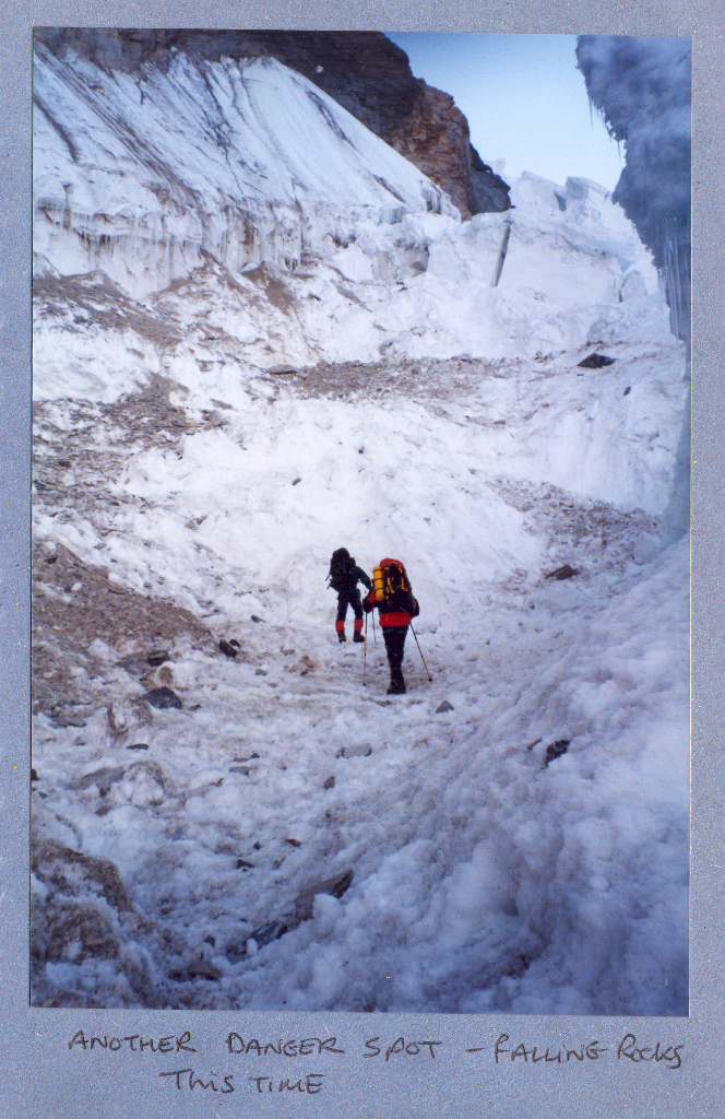 A dangerous section through the ice fall on Khan Tengri
