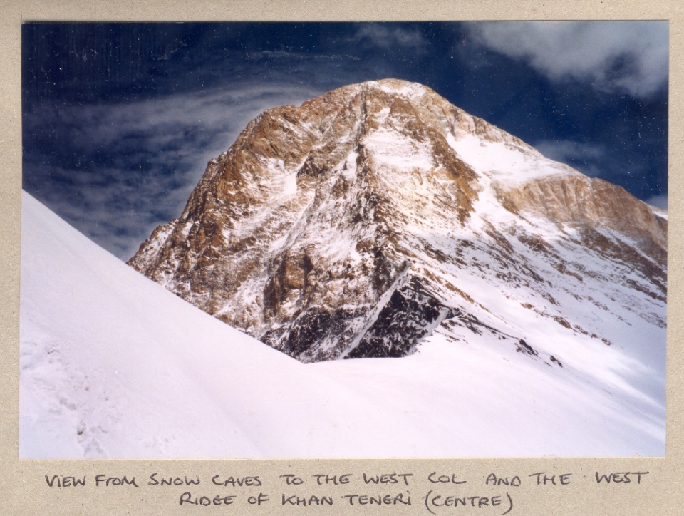 West ridge of Khan Tengri from the snow caves at the col
