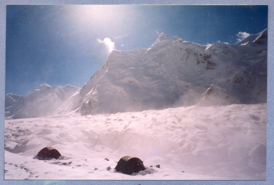 Khan Tengri base camp after a snow fall