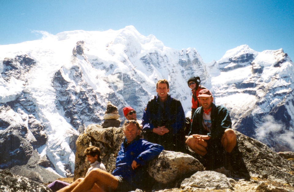 Relaxing at point 5741 above Khare with Mera Peak behind