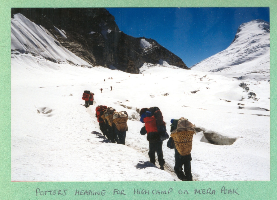 Porters heading for high camp on Mera Peak