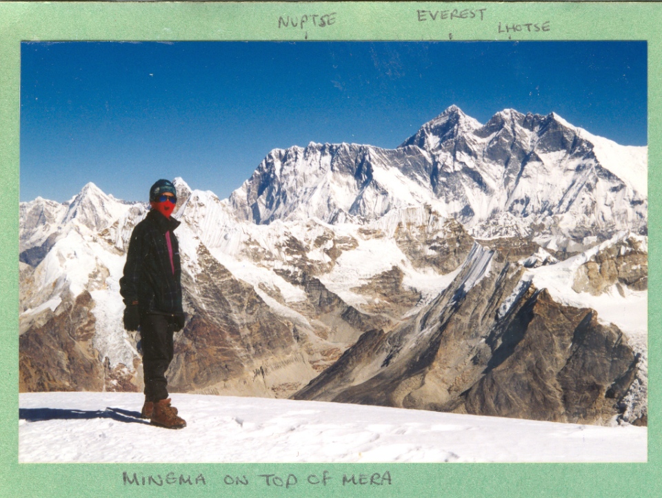 Mingma on Mera Peak summit with Everest in the distance
