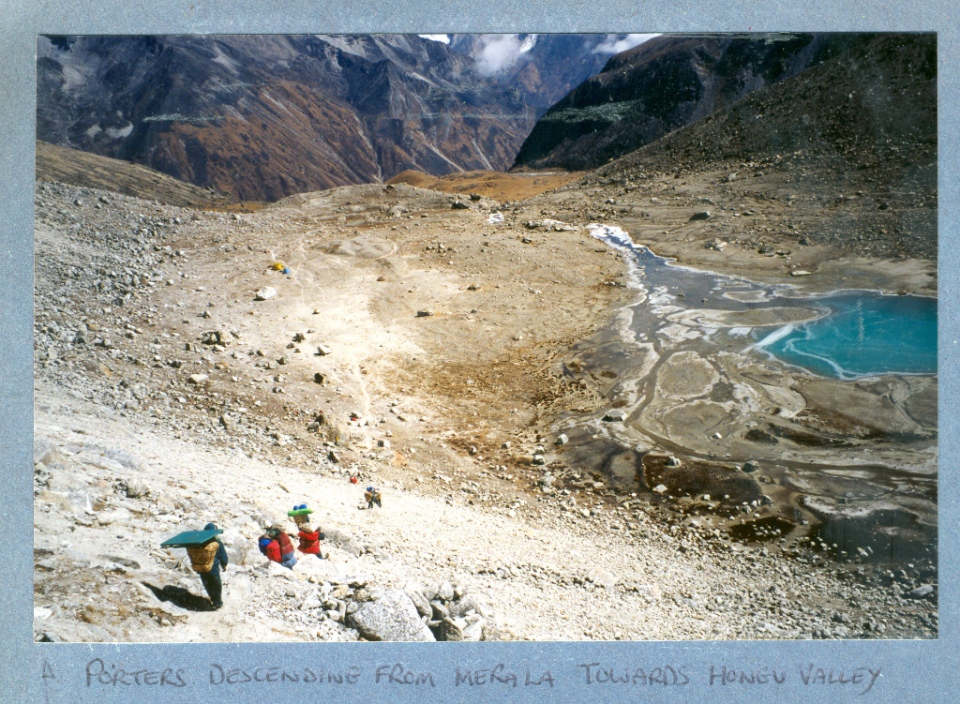 Porters descending from the Mera La towards the Hongu valley