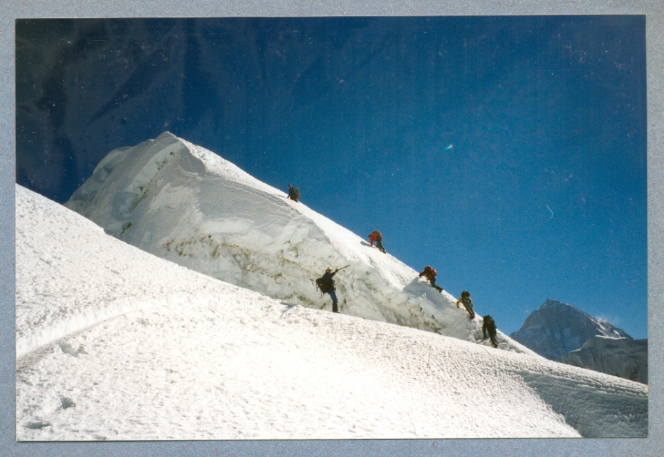 The spectacular Island Peak summit ridge