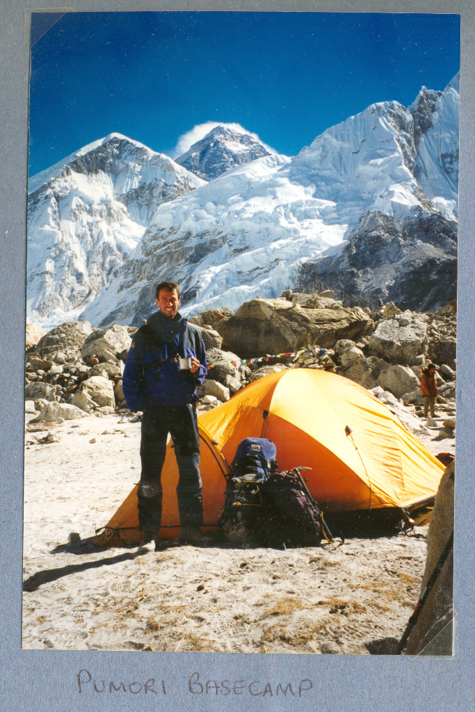 Pumori base camp with Everest behind