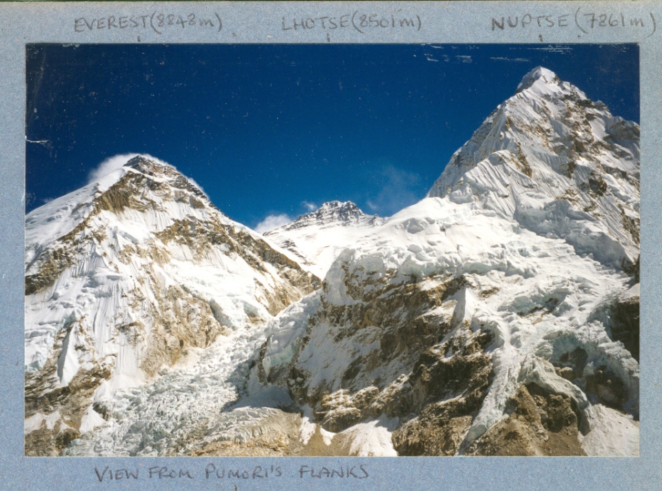 The tip of Everest, Lhotse and Nupste from Pumori area