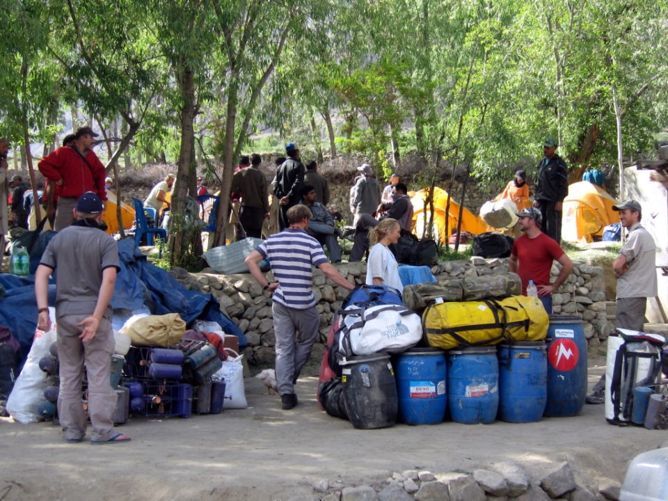 Organising gear at Askole camp