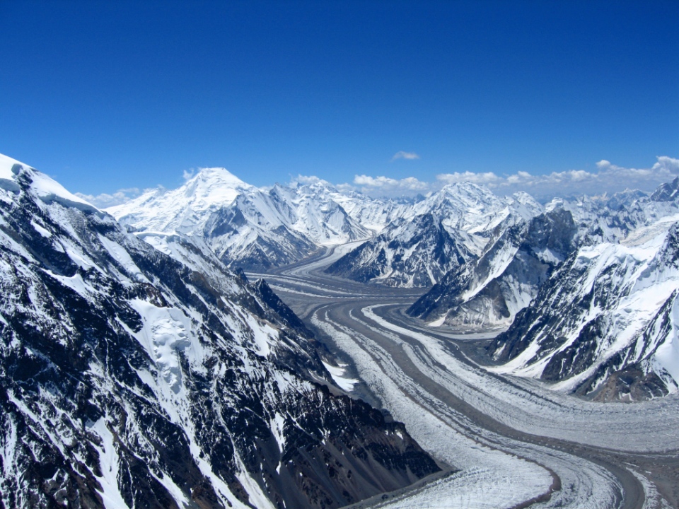 The Godwin Austin-Glacier and Chogolisa (7665m) in the distance