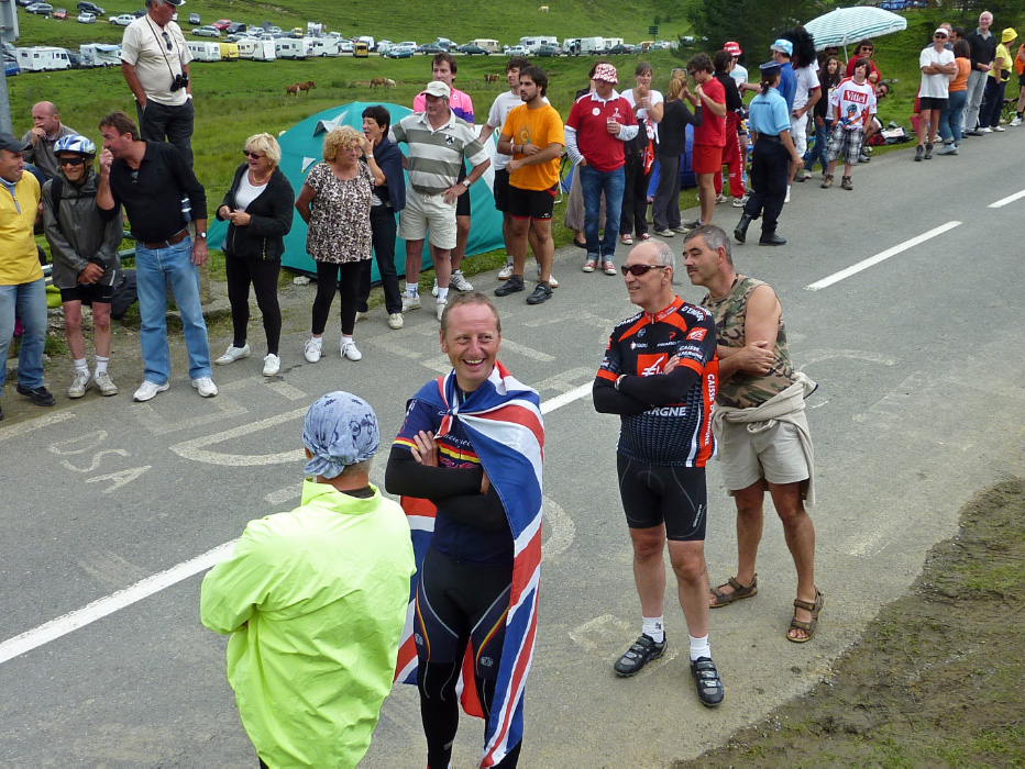 Rob from "pyreneescycling.com" with the Union Jack flag