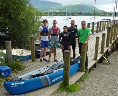 Three swimmers and two canoeists at Nicholl End Marina