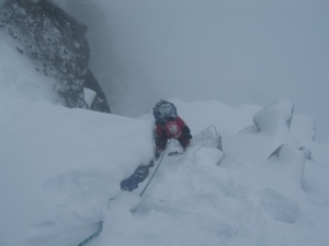 Nearing the top of Central Buttress - Ordinary Route, Glen Coe