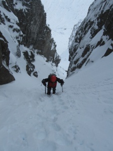 Looking down No.2 Gully, the CIC Hut visible below, Feb 2006