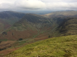 Fleetwith Pike and Haystacks on the descent down to Scarth Gap
