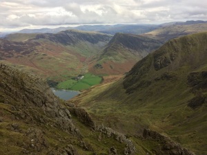 The Honister Pass road in the distance from High Crag area