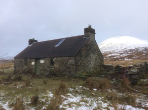 Meannach Bothy with Meall a Bhuirich in the background