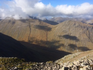 The route crosses the col between the two Munros on Buachaille Etive Beag